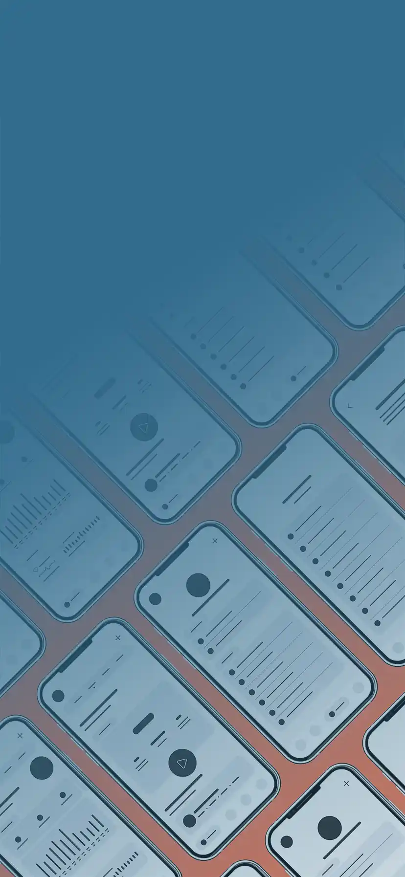 A collage of phones containing various wireframe prototypes