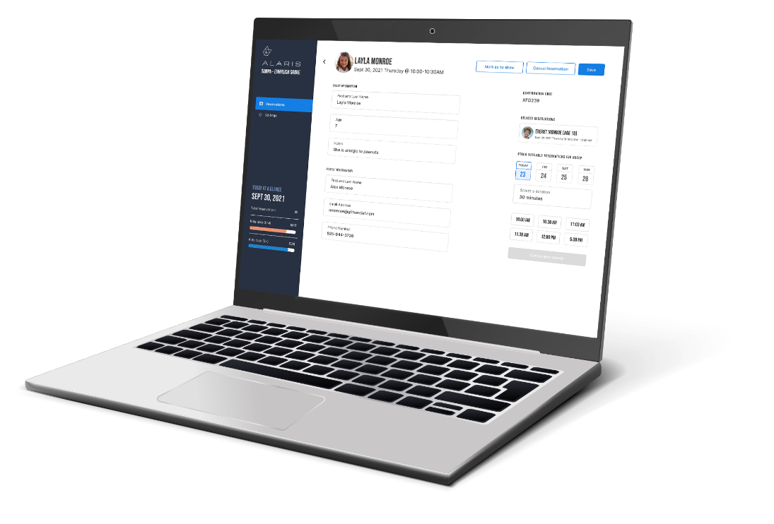 A laptop showing the Alaris web-based app, a cross-platform tool built in Flutter.