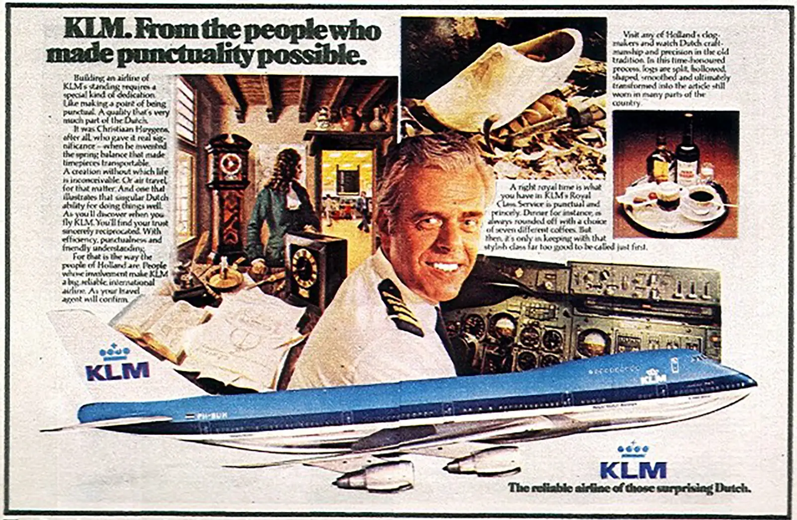 An image of a KLM print ad featuring captain Jacob Veldhuyzen van Zanten.