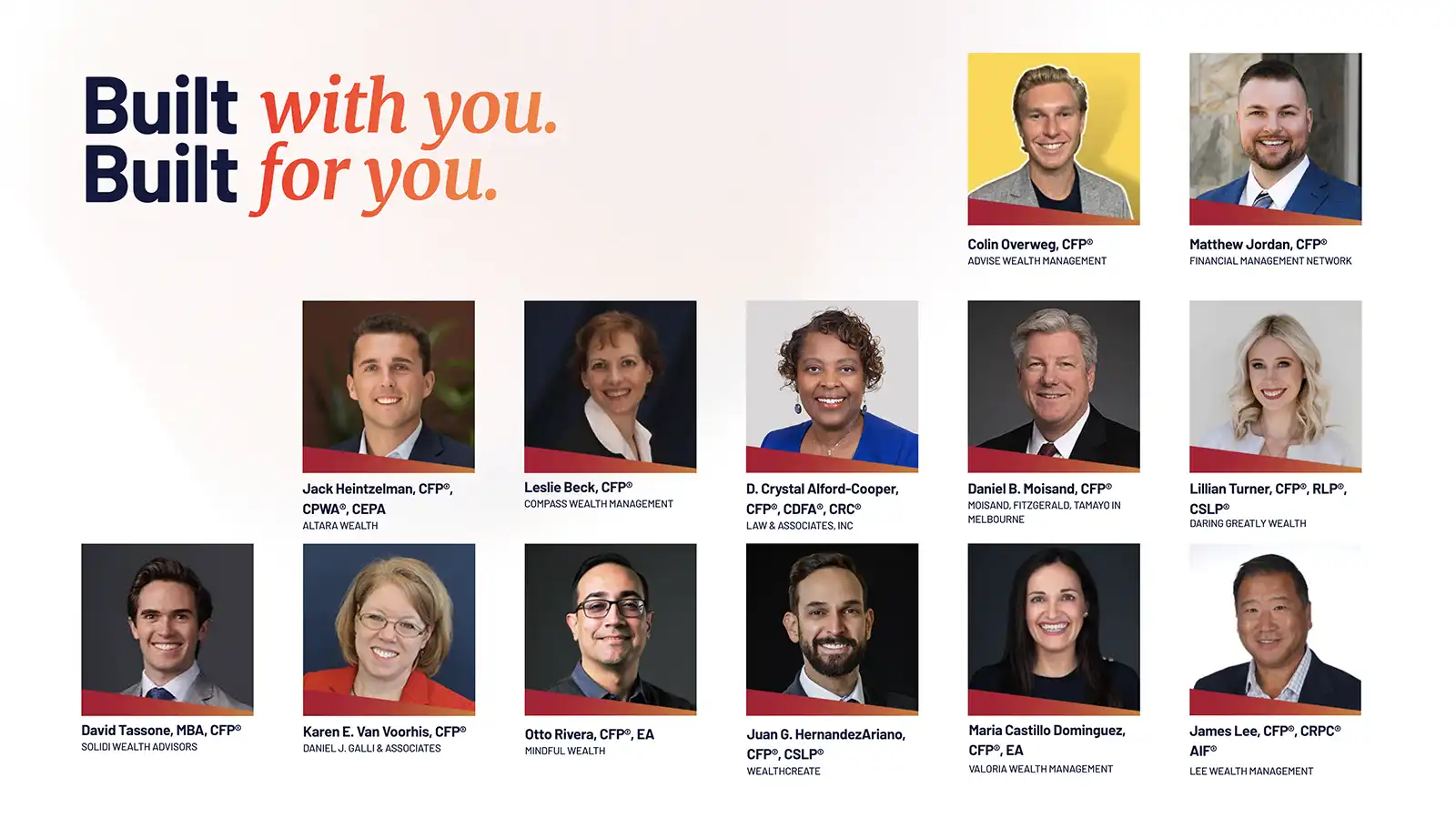 Headshots and names of all of the contributing financial planners and wealth management experts.