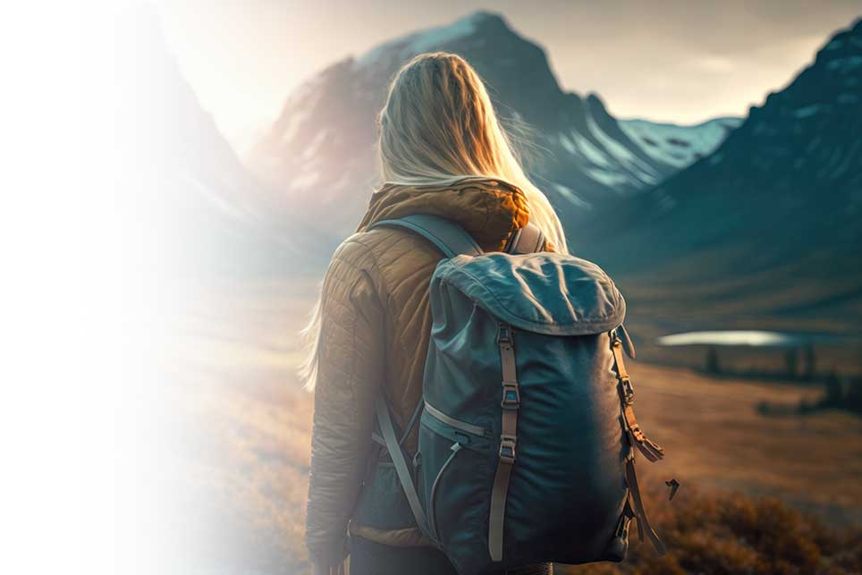 Woman hiking in the mountains with a backpack