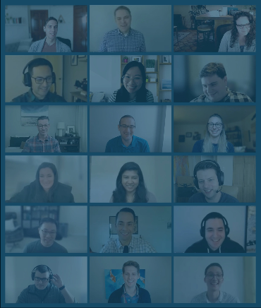 A collage of the TSG team members as screenshots of their video screens.