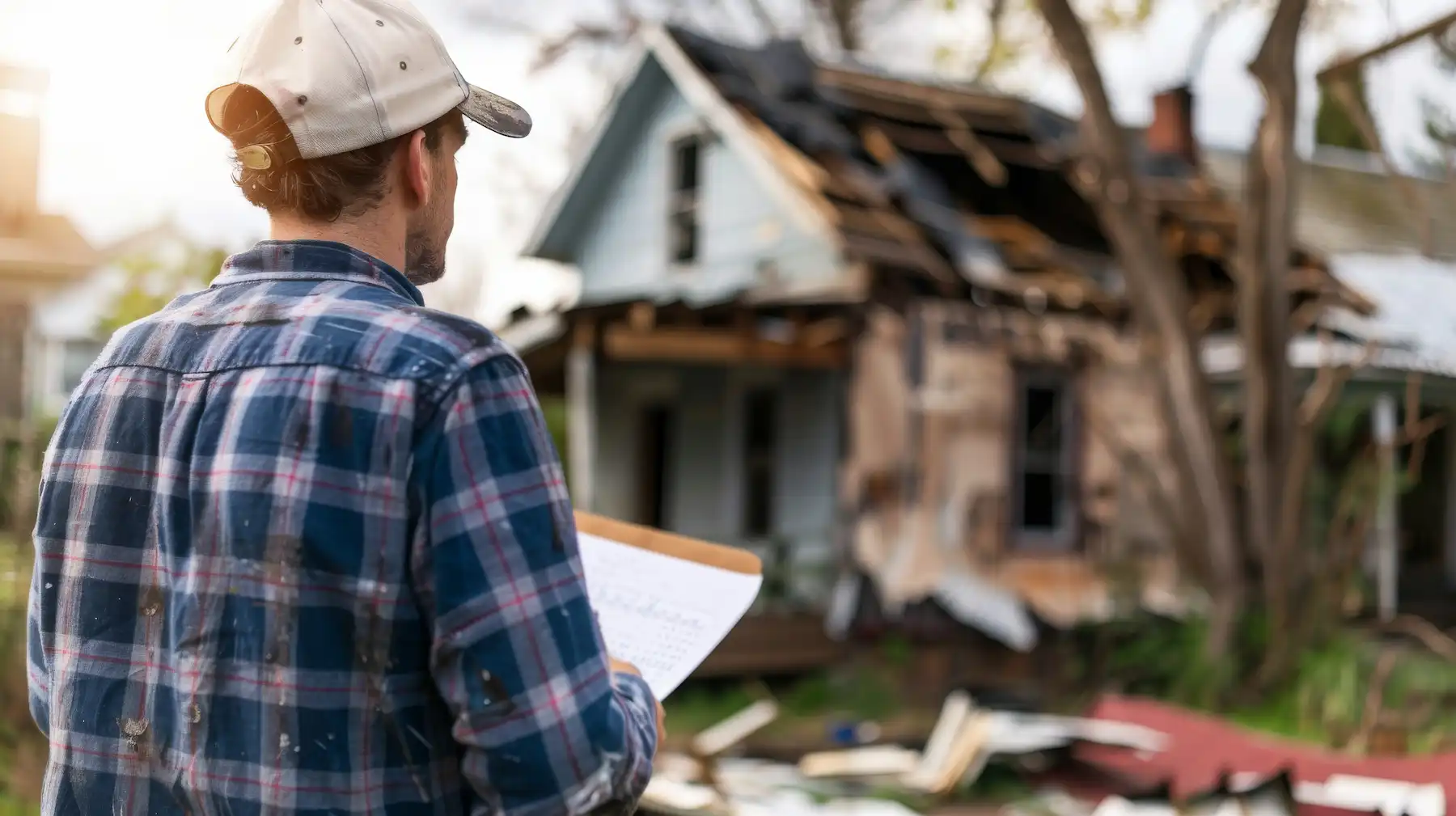 A homeowner documents damage that needs to be repaired on his home.