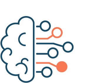 Icon: Left half of a brain with circuit lines coming out of it on the right